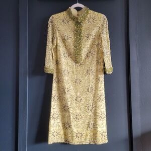 Vintage Valentina Ltd. 60-80s Beaded Lace Long Sleeve Formal Dress  Size XS